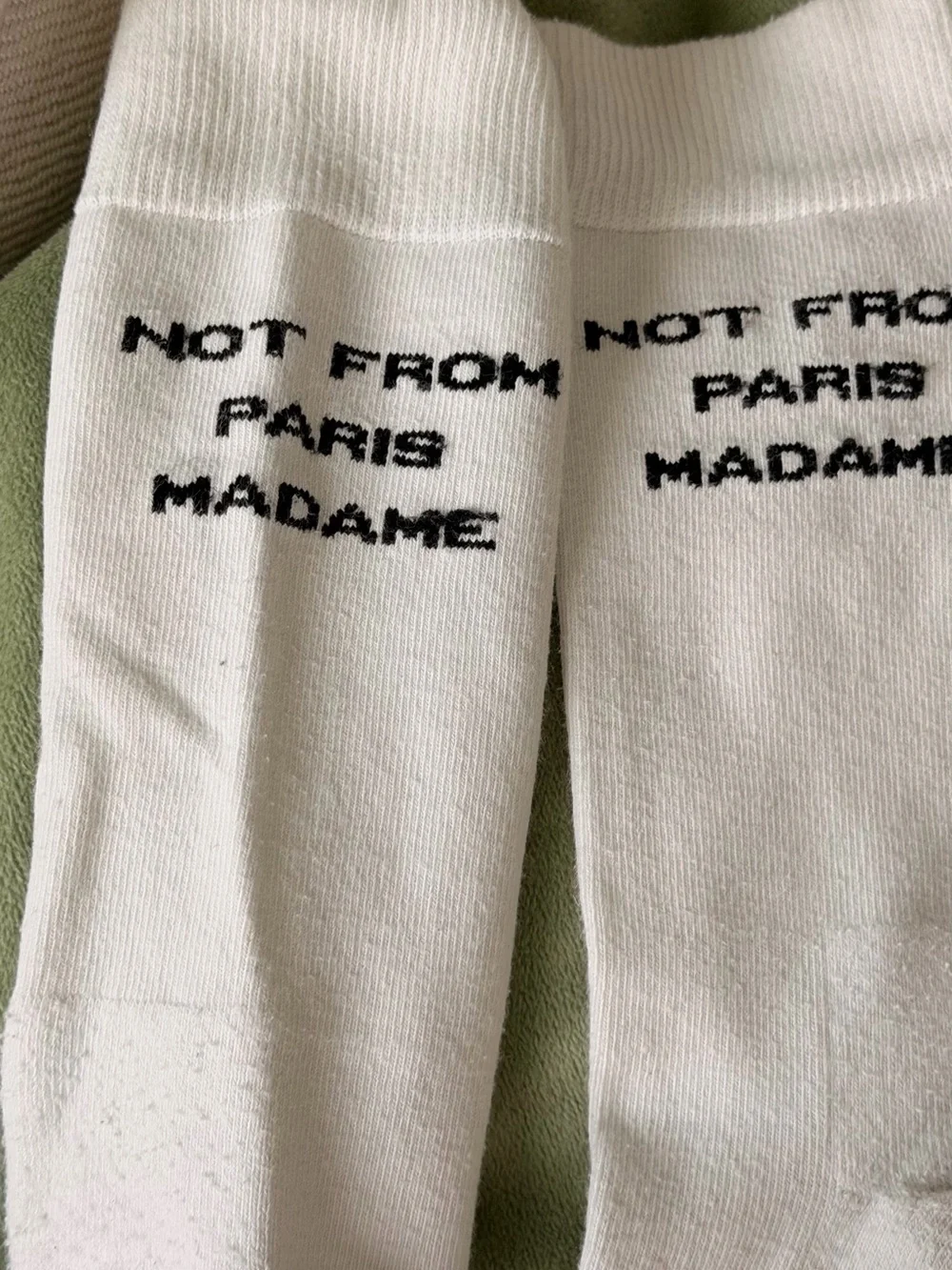 White 'Not From Paris Madame' Cotton Blend Crew Socks